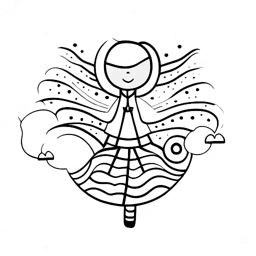 Brown Haired Little Girl Sat On A Rainbow