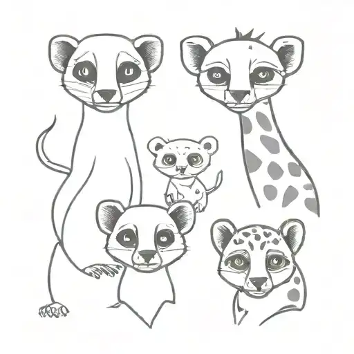 Meerkat Panda Frog And Giraffe As Animals Family Portait