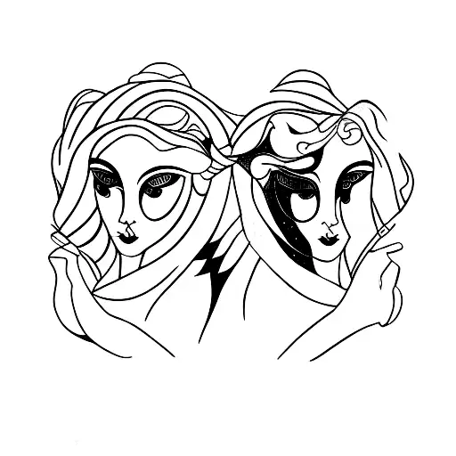 Gemini Sign With Two Women Face On Either Side Facing Outward