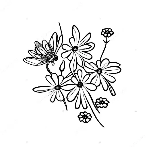 Dragonfly With Daisies Or Sweatpea Flowers