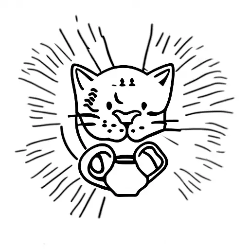 Single Needle Simple Cat In A Coffee Cup