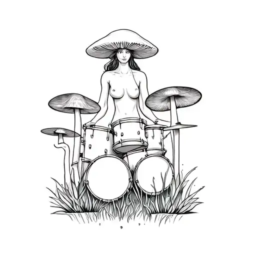 Mushroom With Women Body Playing Drums That Are Mushrooms Psychedelic Mushroom Forest