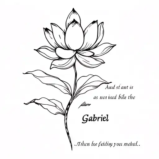 Lotus Flower With The Name Gabriel As The Stem And A Bible Verse Underneath