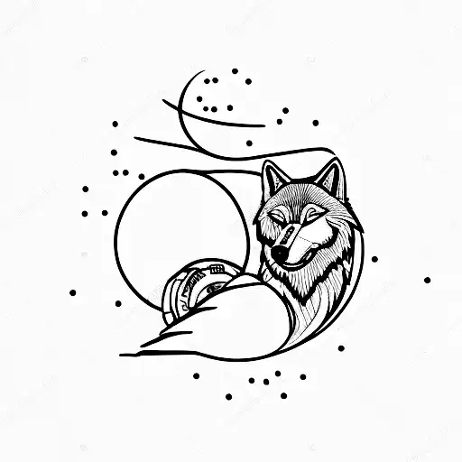 A Minimalist Tattoo Of A Wolf Howling At The Moon With Gym Weights As The Background