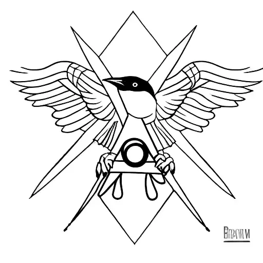 A Minimalist Tattoo Of A Crow Holding A Rubik's Cube In Its Beak