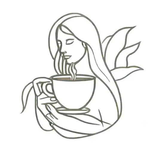 A Minimalist Design Of A Mother Holding A Coffee Cup With Jesus' Silhouette In The Background