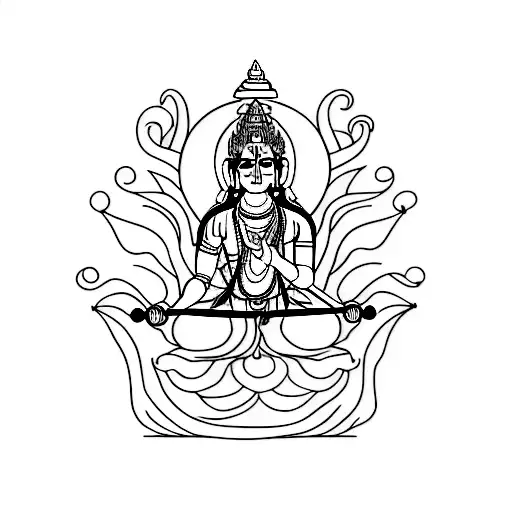 A Minimalist Tattoo Of Lord Krishna Playing The Flute In A Dystopian Galaxy