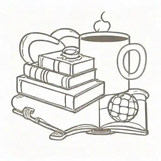 A Minimalist Design Of A Coffee Cup With Books And A Soccer Ball Intertwined In The Background
