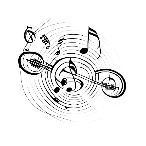 A Minimalist Tattoo Of A Cannabis Leaf Intertwined With Music Notes