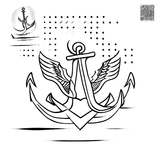 A Minimalist Tattoo Of A Ship's Anchor Intertwined With A Bird's Wings