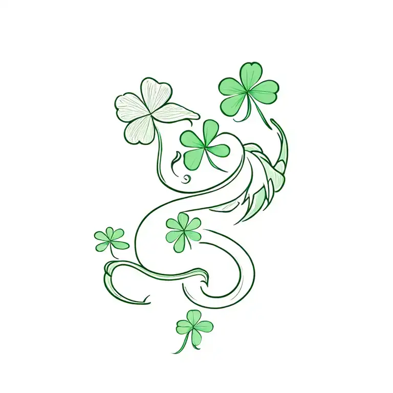 Four Little Clover With A Dragon