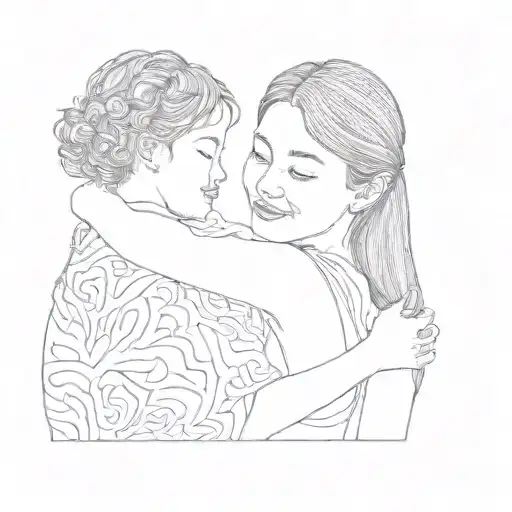 A Woman Hugging A Little Girl