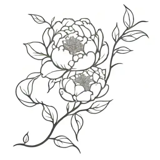 Peony Flowers Intertwined With Vines And Leaves Combined With Nature Elements