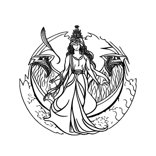 Incorporate Elements Of Nature And Mythology To Depict The Welsh Goddess In A Minimalist Style