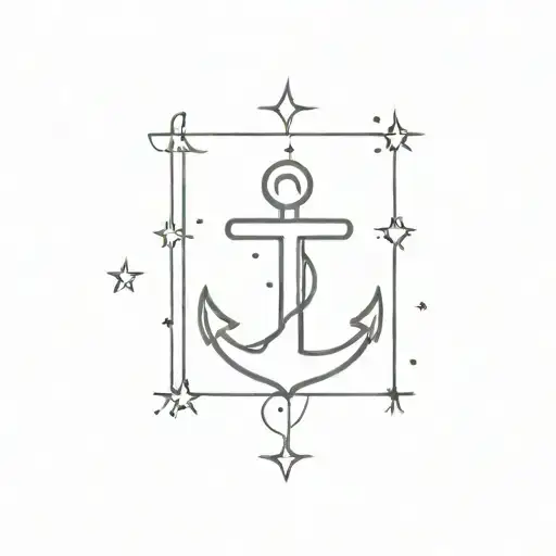 Tiny Anchor And Moon Surrounded By Stars