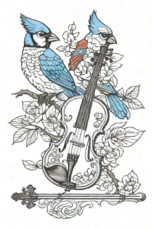 Violin Blue Jay And Cardinal