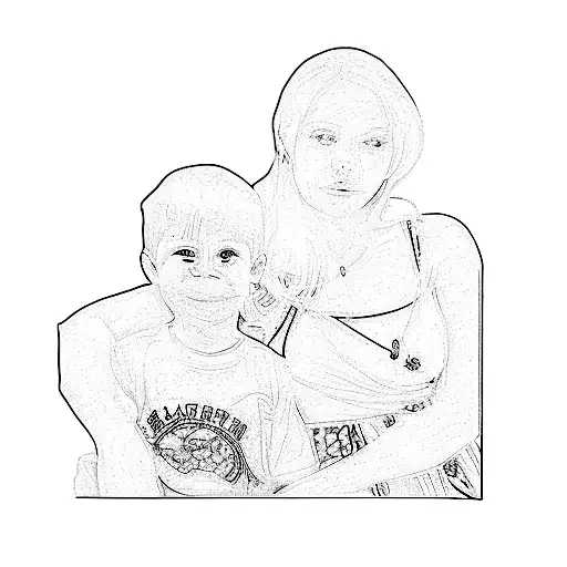 Minimal Realistic Tatoo Of A Woman And Her Son