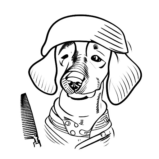 A Sketch-style Illustration Of A Dog Playing With Barber Tools