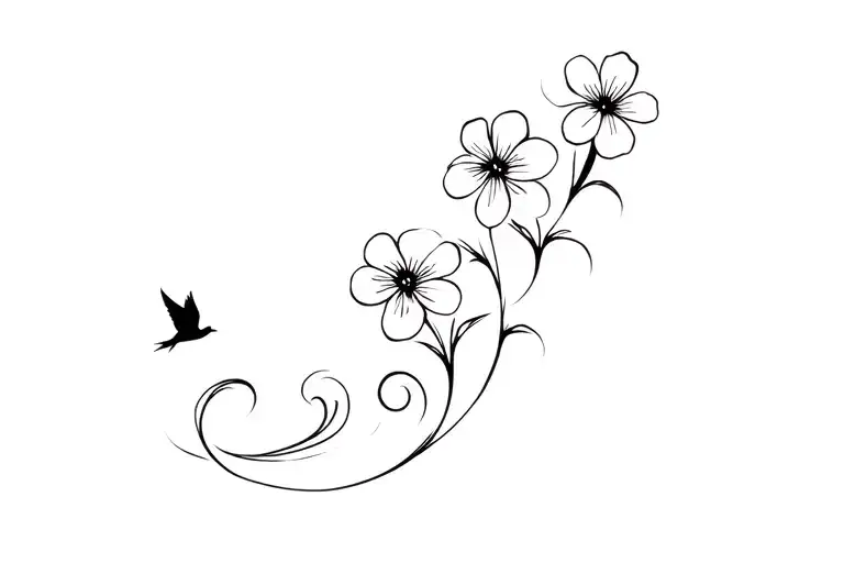 A Wave Turning Into 2 Flowers Attached To A Bird Flying