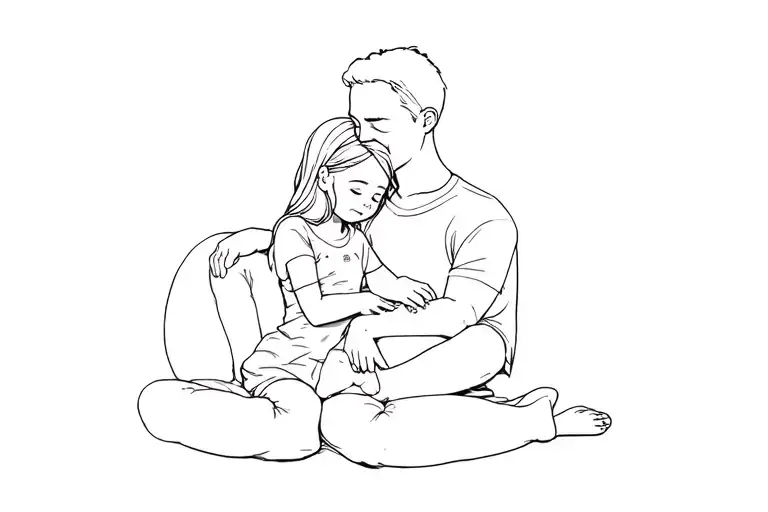 Daughter Sitting On Dads Lap Whiles She's