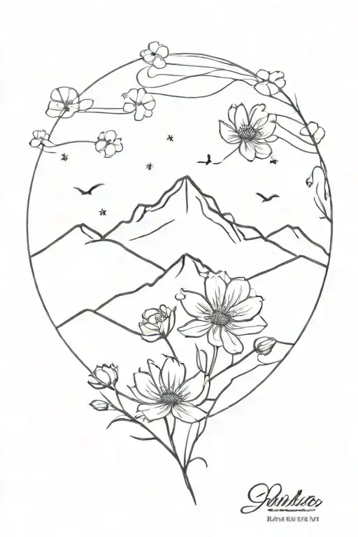 Mountain With Cosmos Flowers Blooming