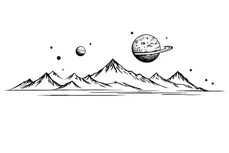 Mountain Scene With Planets