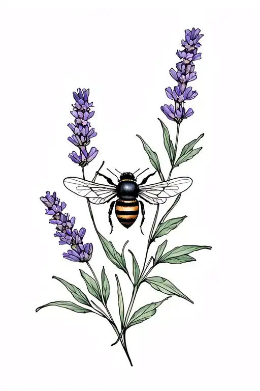 Bee And Lavender Flowers