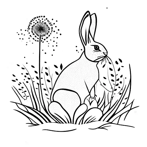 Rabbit Holding A Dandelion While Surrounding By The Pisces Fish