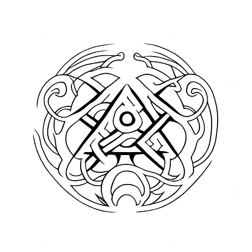 Triple Moon Symbol With Snakes And A Caldron