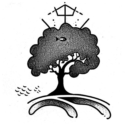 A Fish At The Base Of An Oak Tree Looking Up