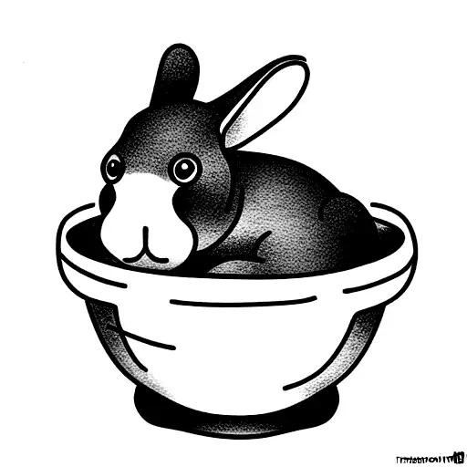 Cute Simple Mini Lop Rabbit Climbing Out Of A Bowl Of Japanese Miso Soup