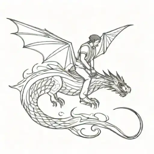2 People Riding A Dragon Flying