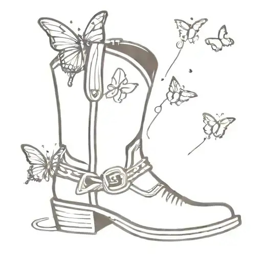 A Butterfly In Cowboy Boots Firing Two Pistols Over His Head With Bullet Shaped Hearts