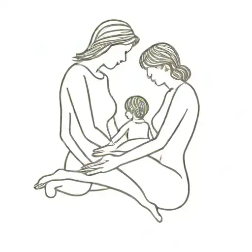 A Minimalist Tattoo Of A Mother And Son Silhouette Playing Together