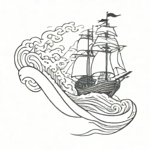 Liitle Lost Pirate Ship On Waves Crashing