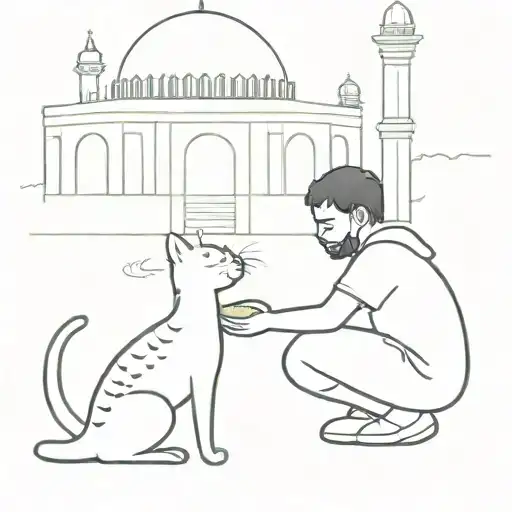 Palestinian Child Feeding Bread To A Cat In Front Of Al Aqsa Mosque