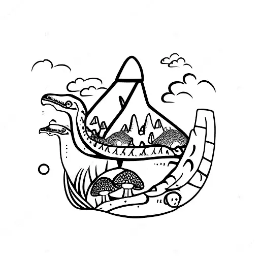 Dinosaur And Mushrooms