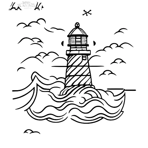 Lighthouse With Anchor And Waves