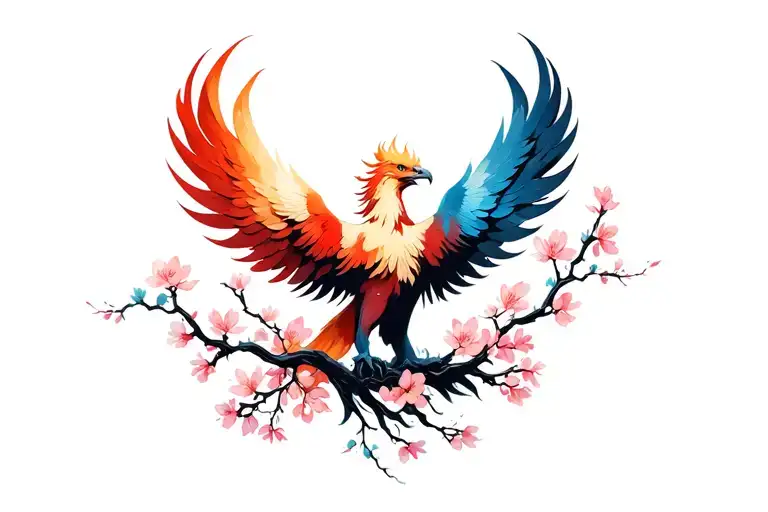 Phoenix Rising With Cherry Blossoms Blooming