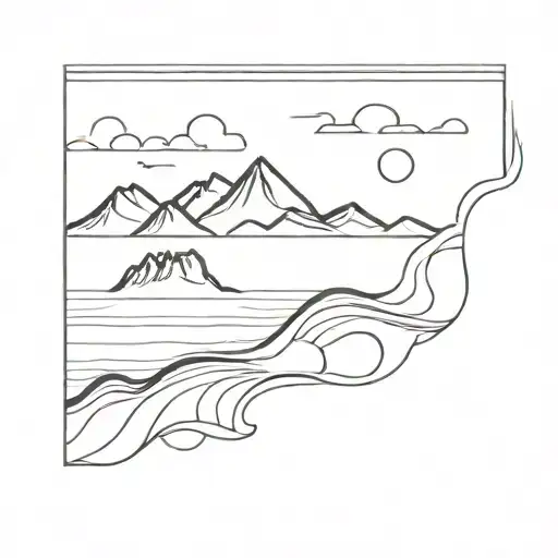 Sea Wave And Mountain Silhouette Surrounded