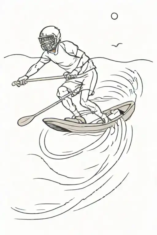 A Sketch Of A Football Player Riding A Boat Down A River