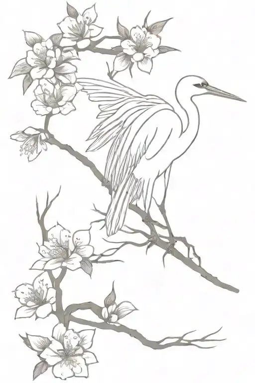 Cherry Blossom Flowers Japanese Crane Bird