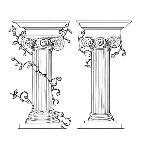 A Greek Style Pillar Broken In Two With Vines Wrapping Around It