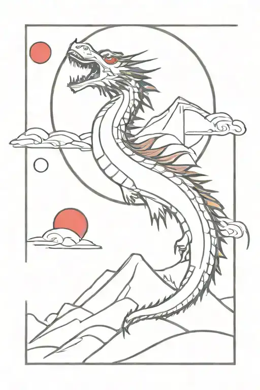 Spirited Away Haku Dragon With Red Moon Above