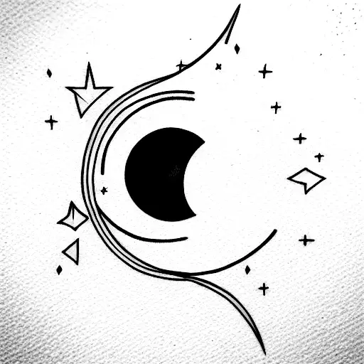 Fineline Satun With A Moon And Sattelite Around It