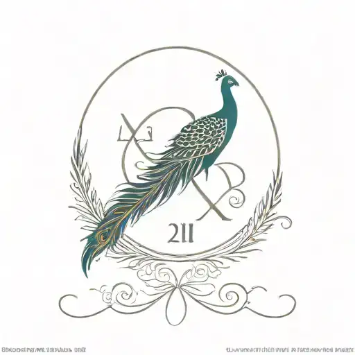 Roman Numerals 21 08 61 Combined With A Peacock Feather