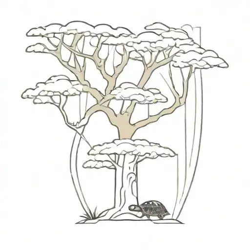 A Minimalist Baobab Tree With A Turtle Wearing