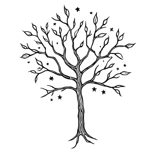 Willow Tree With Stars For Leave Outline