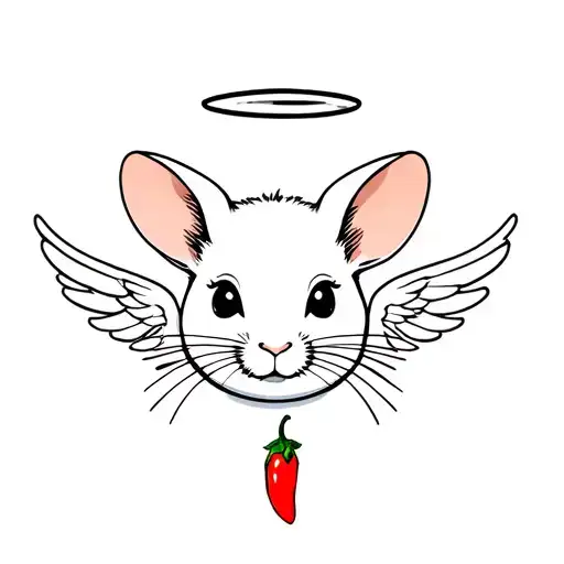 Chinchilla Head With Halo And Angel Wings And A Small Chilli Pepper