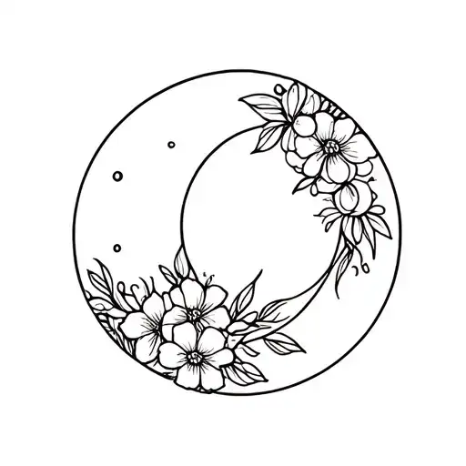 Moon And Flowers Intertwinted